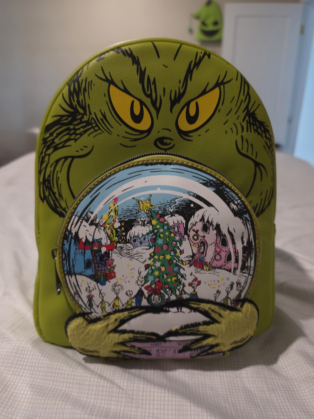 Loungefly Grinch Green Backpack with Snow Globe Front Pocket